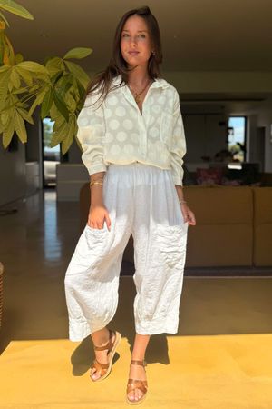 Made in Italy Pure Linen Classic 7/8 Pull On Pant White  - 